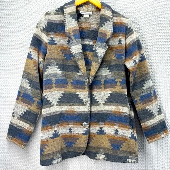 Vtg David Benjamin Southwestern Woven Jacket Coat Women Sz 8 Two Button Tribal - Picture 1 of 9